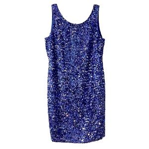 VINTAGE NITELINE FULL SEQUINED SILK COLUMN COCKTAIL DRESS PURPLE SIZE 8